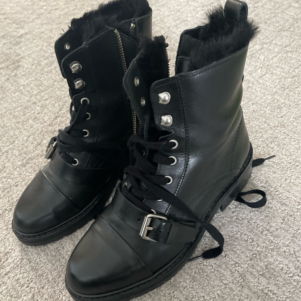 All Saints Donita Leather fur lined combat boots